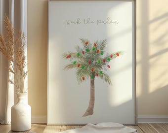 Coastal Christmas Palm Tree Art Print: Beach Holiday Decor (Digital Download)