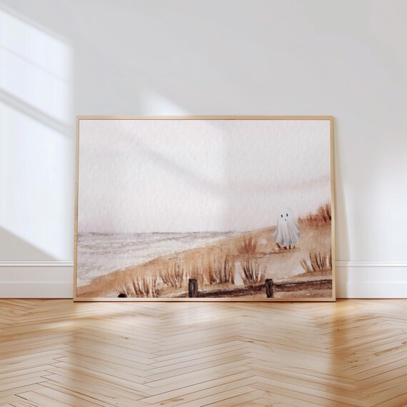 Coastal Ghost Print: Beach Halloween Art, Vintage Fall Decor (Digital Download)