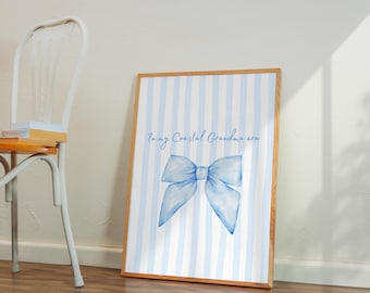 Coastal Blue Bow Wall Art: Cottagecore Print (Digital Download)