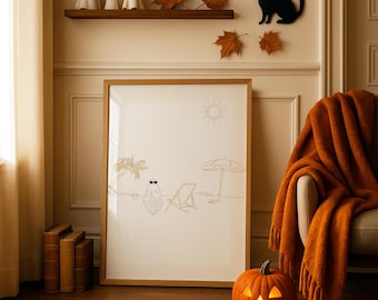 Beach Ghost Halloween Art Print: Spooky Fall Decor (Digital Download)