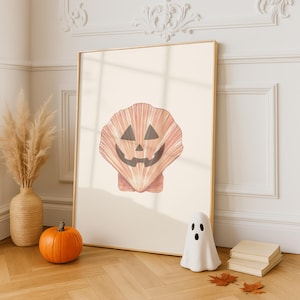 Seashell Jack-O-Lantern Print: Coastal Halloween Wall Art (Printable)