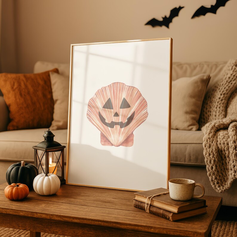 Seashell Jack-O-Lantern Print: Coastal Halloween Wall Art (Printable) image 4