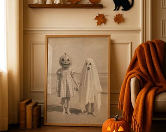 Vintage Ghost Pumpkin Print: Spooky Halloween Art, Beachy Wall Art (Digital Download)