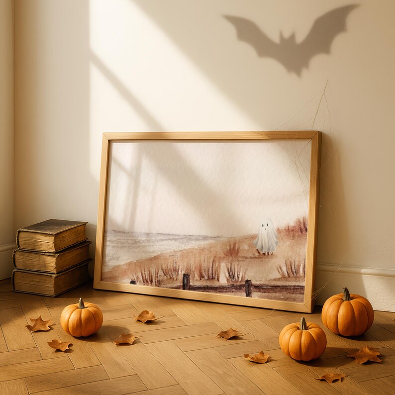 Coastal Ghost Print: Beach Halloween Art, Vintage Fall Decor (Digital Download) image 2
