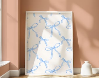 Blue Bow Print: Coquette Coastal Art (Digital Download)
