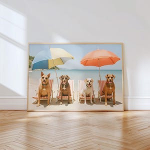 Vintage Beach Dogs Art Print: Coastal Pet Portrait (Digital Download)