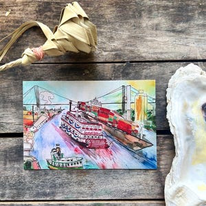 Impression de carte postale de bateaux de rivière