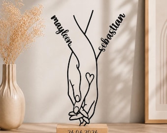 Personalisierte Hände mit Namen & Datum inkl. Lichterkette ,Hochzeitsgeschenk, Jahrestag Geschenk, Verlobung Geschenk, 3D Druck , Line Art