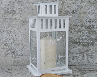 Regalo de boda, farolillo, regalo personalizado, portavelas, regalo de boda en efectivo, decoración de mesa, dimensiones: 28x15x15cm