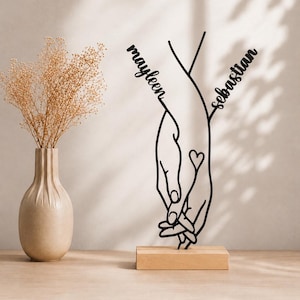 Personalisierte Hände mit Namen inkl. Lichterkette, Hochzeitsgeschenk, Jahrestag Geschenk, Verlobung Geschenk, 3D Druck Deko, Line Art