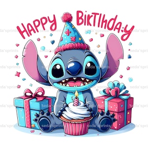 Happy Birthday Stitch PNG, Birthday Stitch SVG, Birthday Lilo and Stitch SVG, Cute Stitch Svg, Stitch Clipart Png, Stitch Svg File