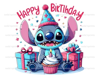 Happy Birthday Stitch PNG, Birthday Stitch SVG, Birthday Lilo and Stitch SVG, Cute Stitch Svg, Stitch Clipart Png, Stitch Svg File