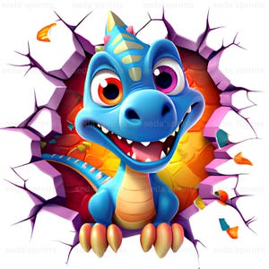 3D Cute Dinosaur Png, Sublimation Design, Kids Png, Baby Dinosaur Png, 3d Hole Png, T-Shirt Design, Instant Digital Download Png, DTF, SVG