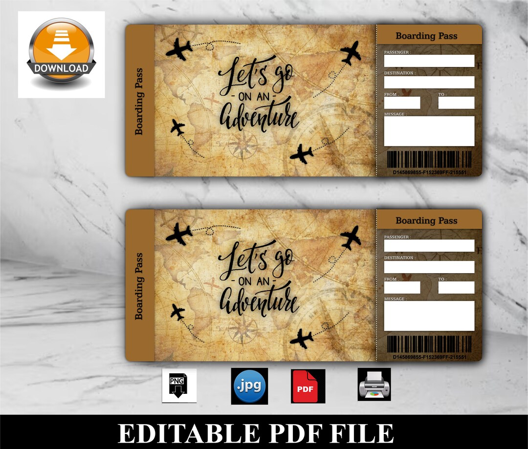 Printable Adventure Trip Ticket, Surprise Vacation Ticket, Boarding ...