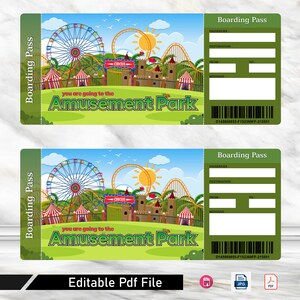 Printable AMUSEMENT PARK Surprise Reveal Ticket, Gift Voucher, Editable ...