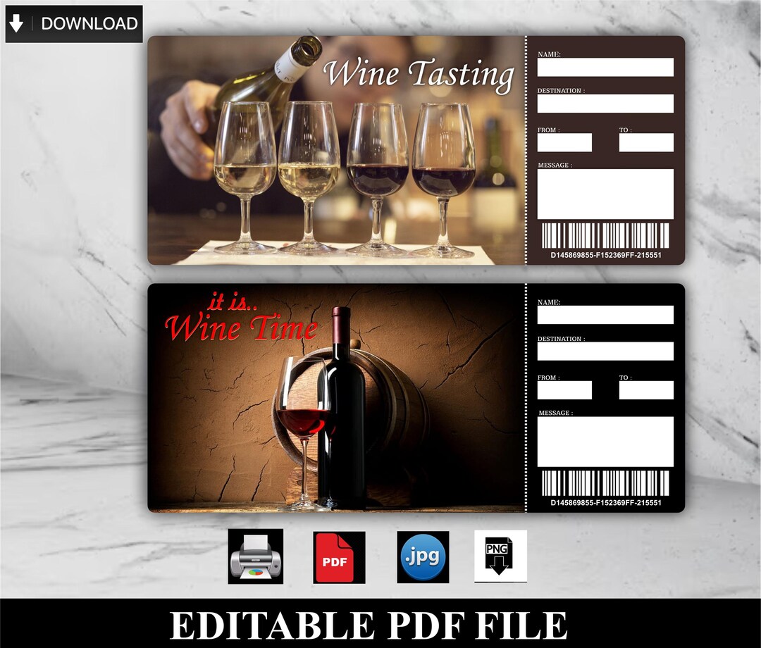 Printable WINE TASTING Surprise Reveal Ticket, Gift Voucher, Editable Event Ticket Template ...