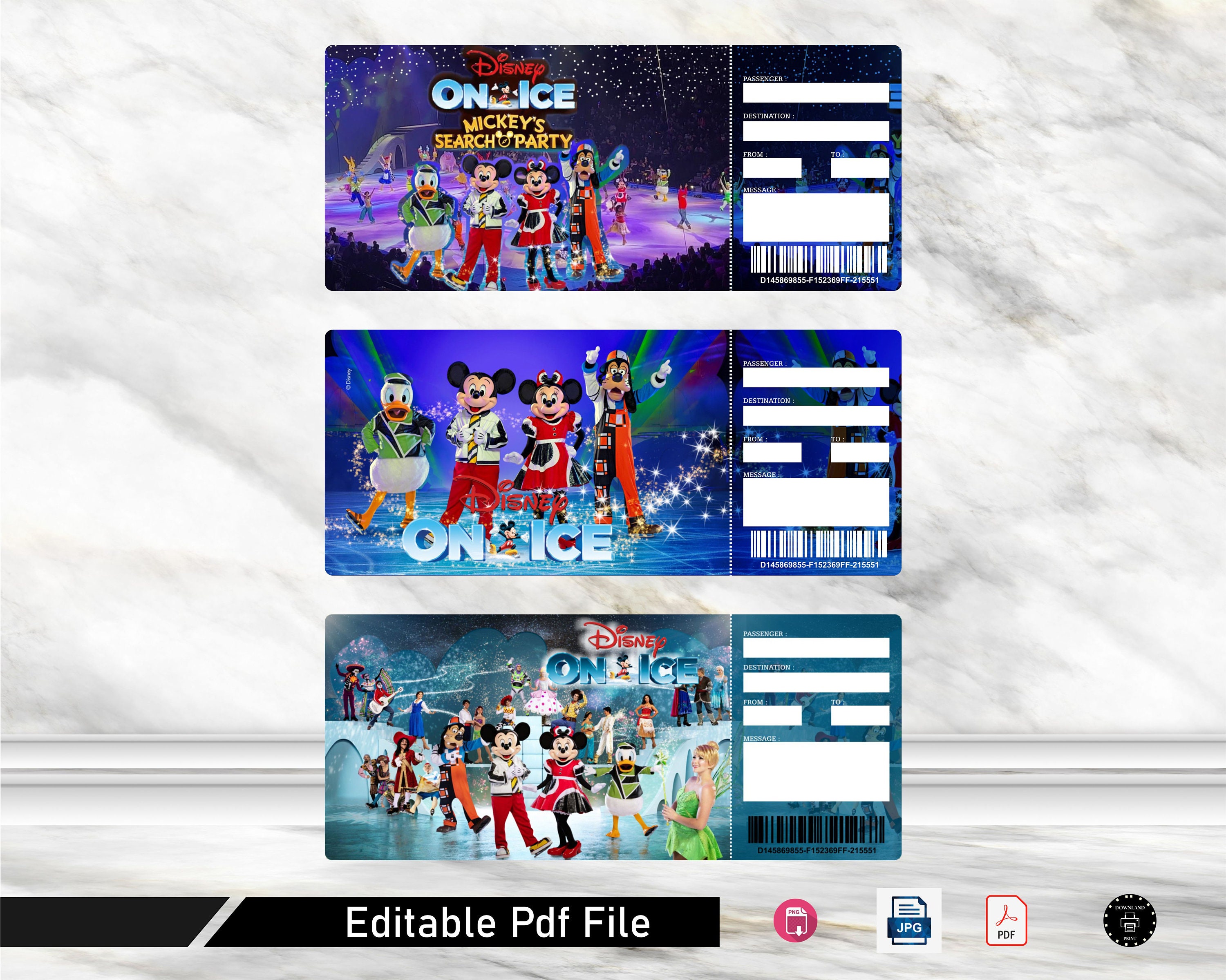 Printable DISNEY ON-ICE Show Surprise Trip Reveal Tickets. Editable ...