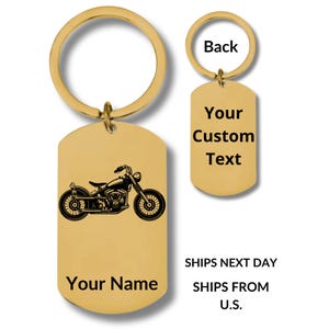 Motorcycle, Stainless Steel Rectangular Keychain, Personalized Engraving Included