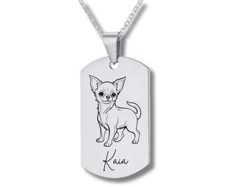 Chihuahua, Stainless Steel Engraved Necklace, Personalized Engraving Included