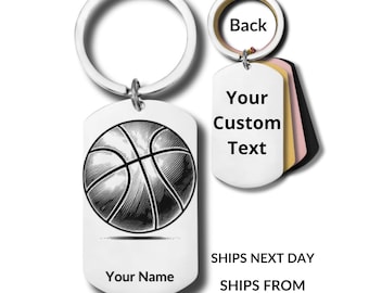 Baloncesto, llavero de acero inoxidable, grabado personalizado incluido