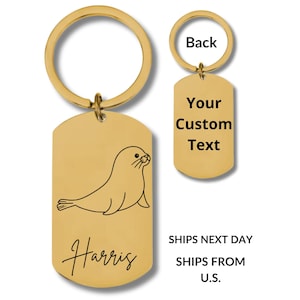Seal, Stainless Steel Keychain, Personalized Engraving