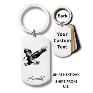 Eagle, Stainless Steel Keychain, Personalized Engraving Included