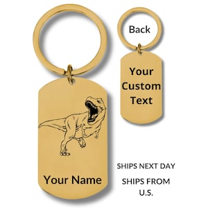 Tyrannosaurus Rex, Stainless Steel Rectangular Keychain, Personalized Engraving Included