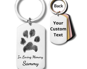 Pet Memorial Keychain Custom Paw Print Engraved, Loss of Pet Gift, Dog Memorial Gift, Cat Memorial Stainless Steel