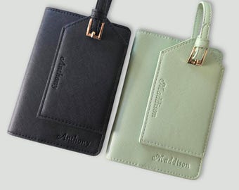 Personalized Passport Cover Luggage Tag Set Custom Passport Holder Bridesmaid Groomsmen Proposal Gift Travel Accessories Couple Luggage Tag