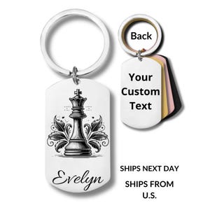 Chess Queen, Stainless Steel Rectangular Keychain, Personalized Engraving Included