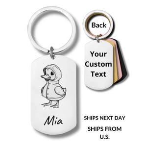 Duck with Hoodie, Stainless Steel Keychain, Personalized Engraving