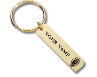 Virgin Mary with Prayer, Custom Name, Stainless Steel Rectangular Keychain, Personalized Engraving Included