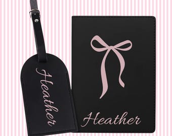 Personalized Passport Cover and Luggage Tag Bow Design Gift for Her Bridesmaid Gift Wedding Favors Honeymoon Ideas Birthday Gift Travel Idea