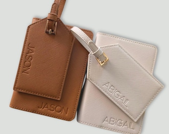 Funda de pasaporte personalizada, etiqueta de equipaje personalizada, regalo de viaje para parejas, juego de portapasaportes y etiquetas de equipaje, regalo para damas de honor y padrinos de boda.
