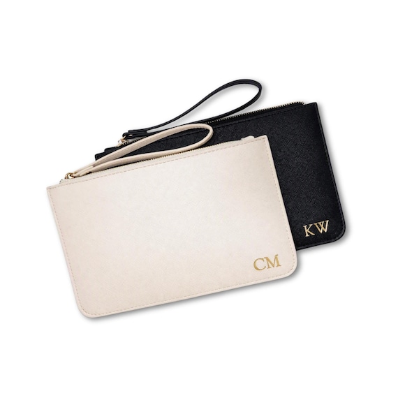Personalized Makeup Clutch Bridesmaid Gift Saffiano PU Leather Cosmetic Bag Monogrammed Travel Pouch Mothers Day Bridal Favor