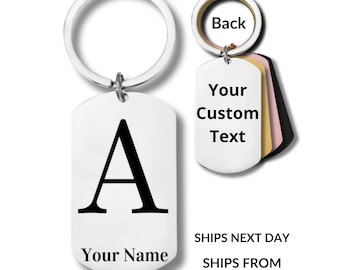 Initial Letter, Stainless Steel Keychain, Personalized Engraving Included