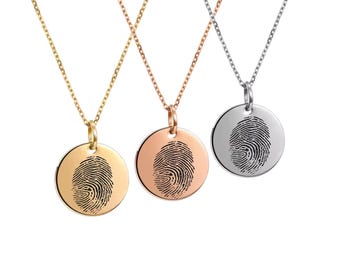 Personalized Fingerprint Necklace Custom Engraved Pendant Memorial Jewelry Gift for Her Custom Name Necklace Fingerprint Jewelry
