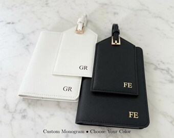 Juego de etiquetas de equipaje personalizadas, neceser de viaje con monograma, regalo de luna de miel, regalo personalizado para damas de honor