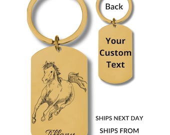 Horse, Stainless Steel Keychain, Personalized Engraving Included