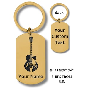 Electric Guitar, Stainless Steel Rectangular Keychain, Personalized Engraving Included