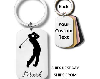 Golfer Man, Stainless Steel Keychain, Personalized Engraving Included