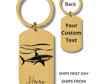 Great White Shark Keychain, Stainless Steel, Personalized Engraving