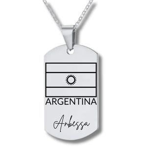 アルゼンチン国旗、ステンレススチール刻印ネックレス、パーソナライズされた刻印付き