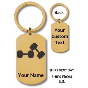 Dumbbells, Gym, Workout Stainless Steel Keychain, Personalized Engraving
