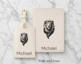 Regalo de viaje personalizado Portapasaporte personalizado Etiqueta para equipaje Accesorio de viaje con león Regalo de aniversario Regalo para amantes de los animales Regalo único con animales
