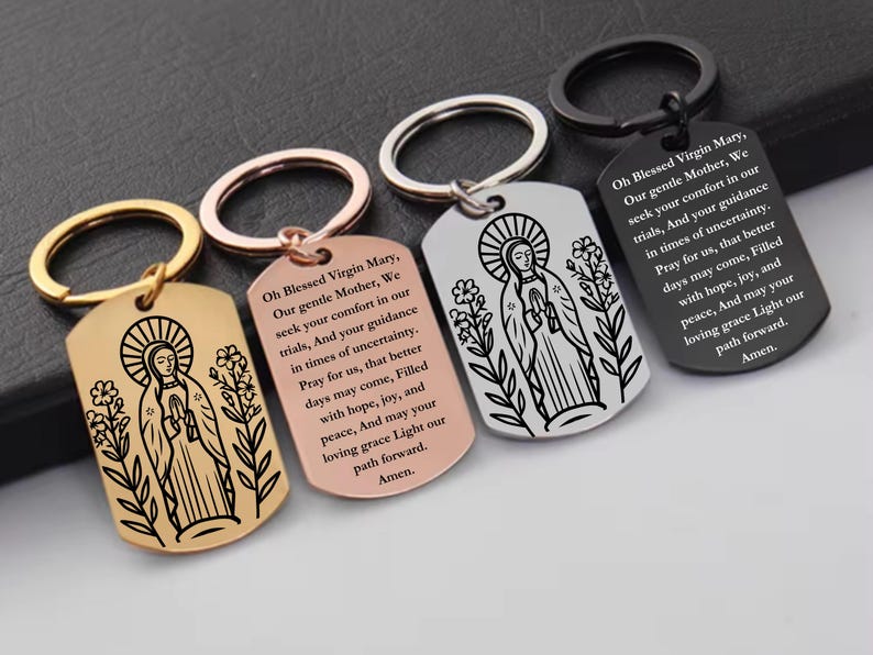 Virgin Mary Hope Prayer, Stainless Steel Rectangular Engraved Keychain ...