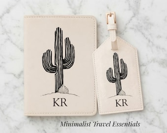 Funda de pasaporte personalizada y etiqueta para equipaje Cartera de pasaporte personalizada con cactus Regalo de boda Regalo de viaje para ella Propuesta de padrinos de boda