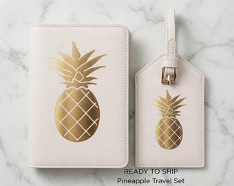 Funda para pasaporte, etiqueta para equipaje, piña, regalo para despedida de soltera, set de viaje, despedida de soltera, recuerdo de boda