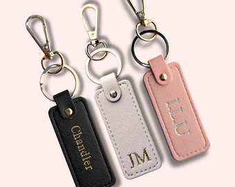 Personalized Keychain Monogram Custom Keyring Bridesmaid Gift favors  Anniversary Mother’s Day Saffiano PU Leather Carabiner Keychain