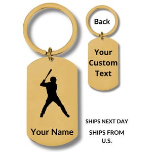 Baseball Player Man, Stainless Steel Keychain, Personalized Engraving